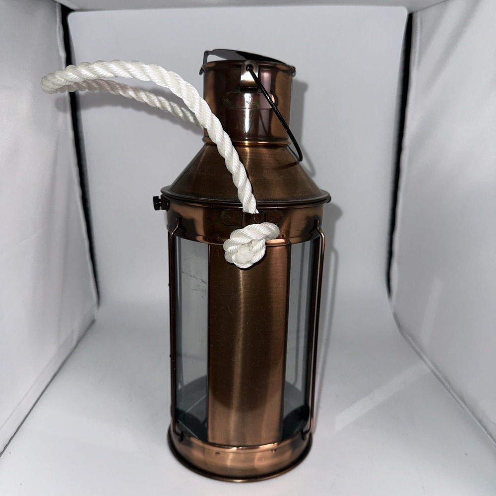 VTG Copper Lantern 4 Sided Glass Bale Kerosene Oil Lamp Nautical Maritime AS IS